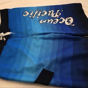 Ocean Pacific Medium swim shorts blue black trunks good condition tie at waist